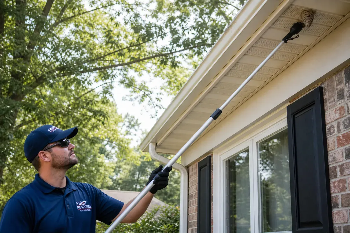 Safe wasp nest removal completed by a First Response Pest technician